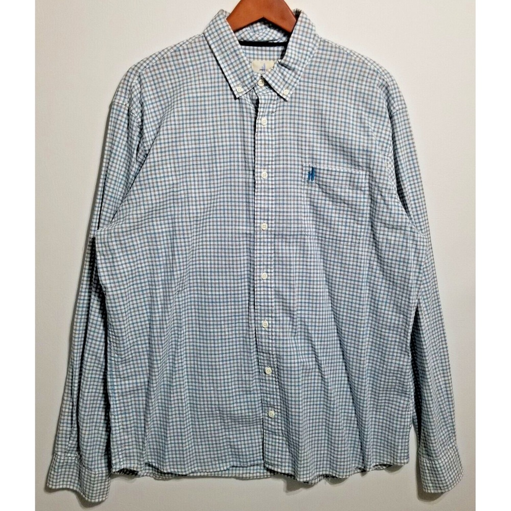 Johnnie-O Hangin' Out Men's LS Checkered Button Down Shirt Size XXL Scuba Blue